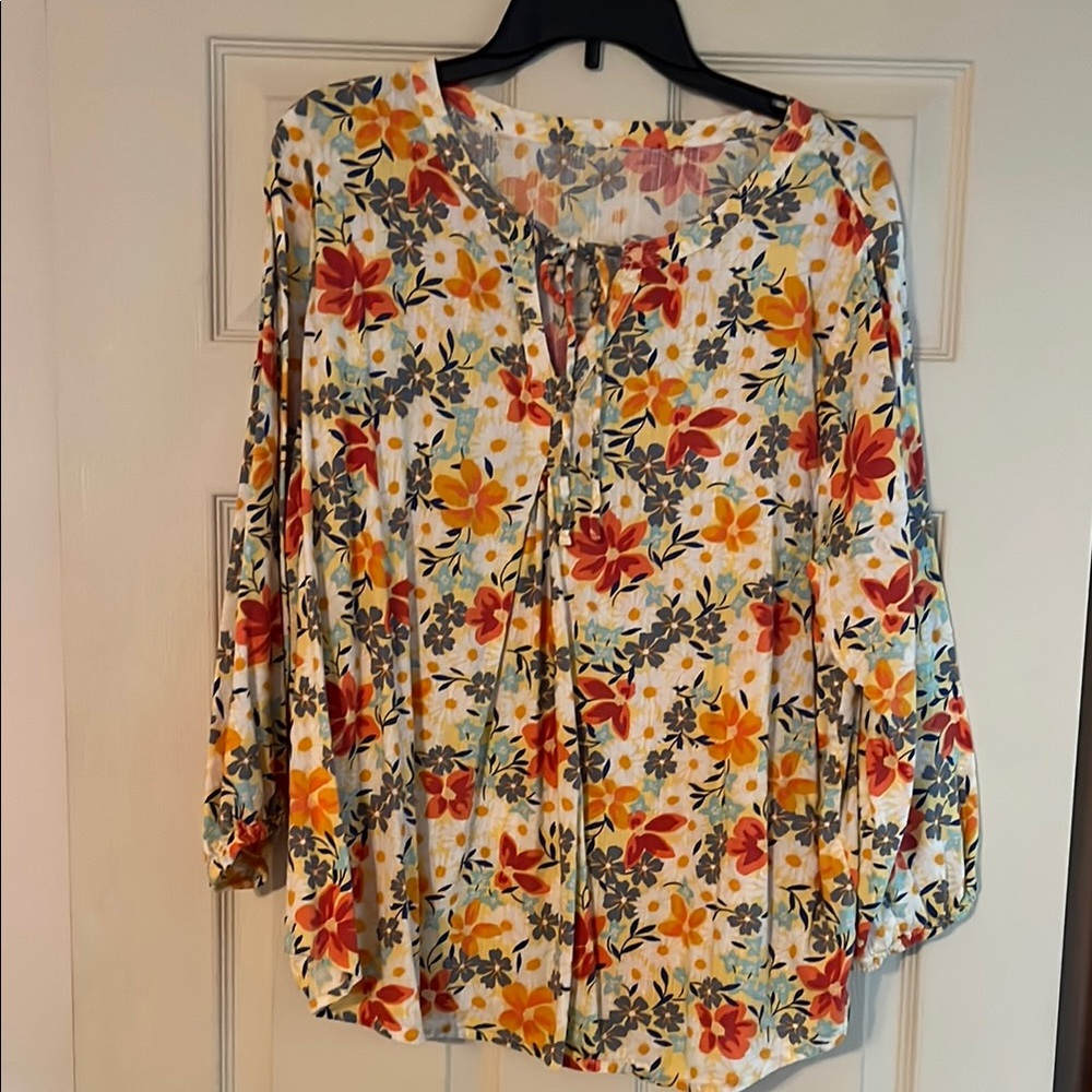 Source Unknown Floral Blouse - Red, Orange, Yellow